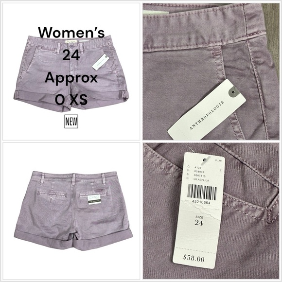 Women's Anthropologie 24 0 XS Shorts Chino Khakis Rolled Hem Dye Lilac Stretch - Picture 1 of 10